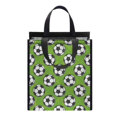 Green Soccer Ball Pattern Print Insulated Lunch Tote