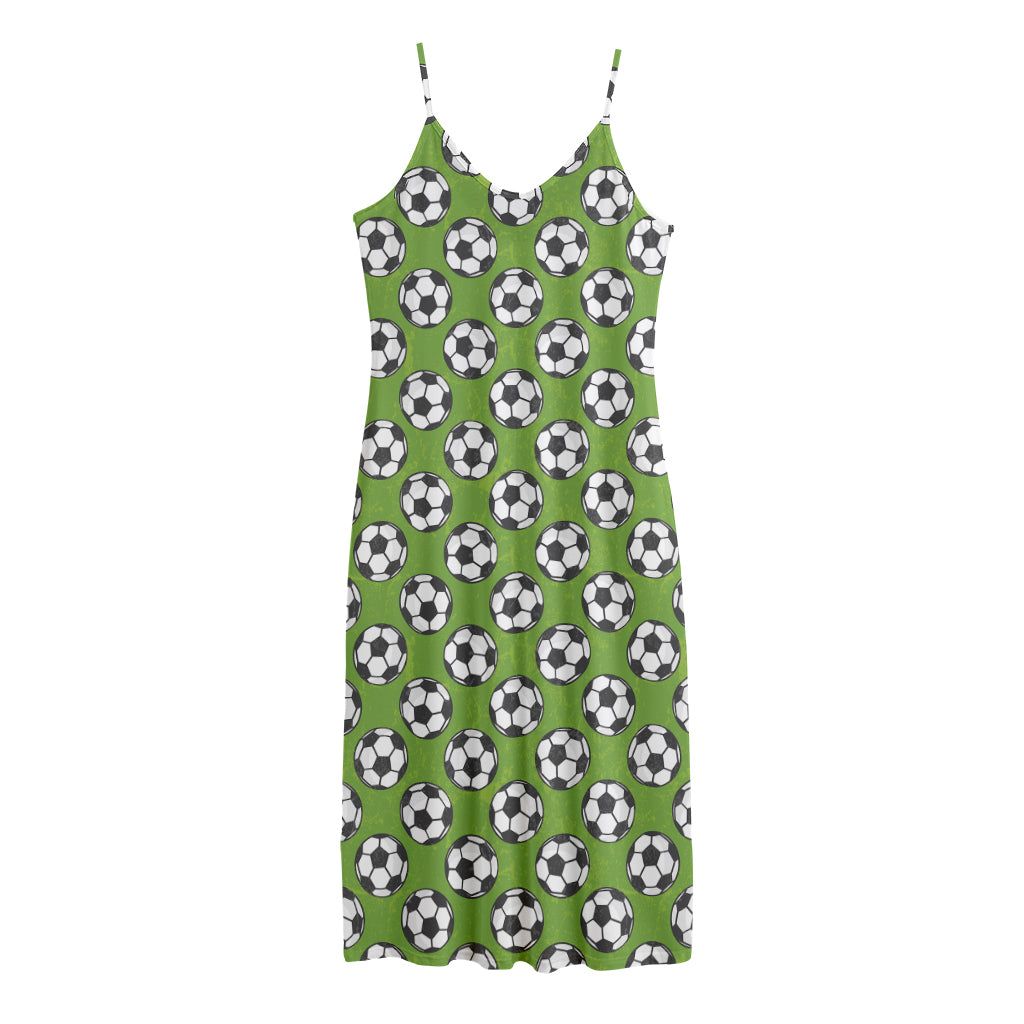 Green Soccer Ball Pattern Print Jersey Midi Cami Dress