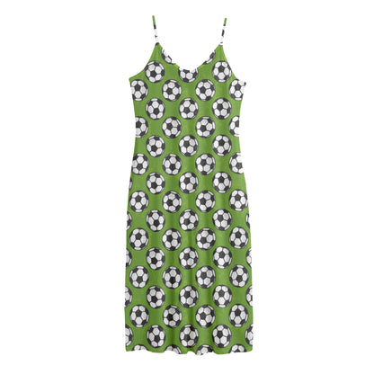 Green Soccer Ball Pattern Print Jersey Midi Cami Dress