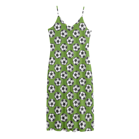 Green Soccer Ball Pattern Print Jersey Midi Cami Dress