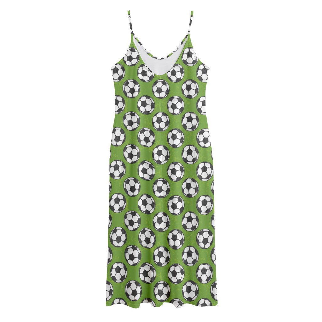 Green Soccer Ball Pattern Print Jersey Midi Cami Dress