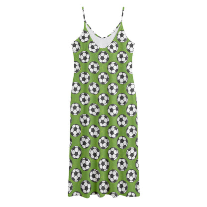 Green Soccer Ball Pattern Print Jersey Midi Cami Dress