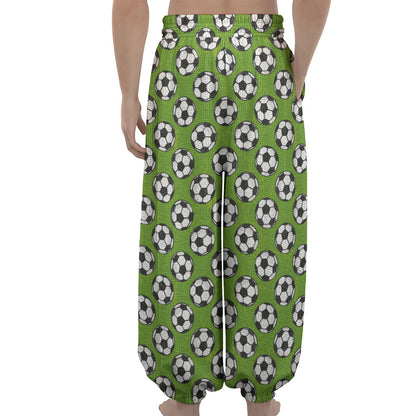 Green Soccer Ball Pattern Print Lantern Pants