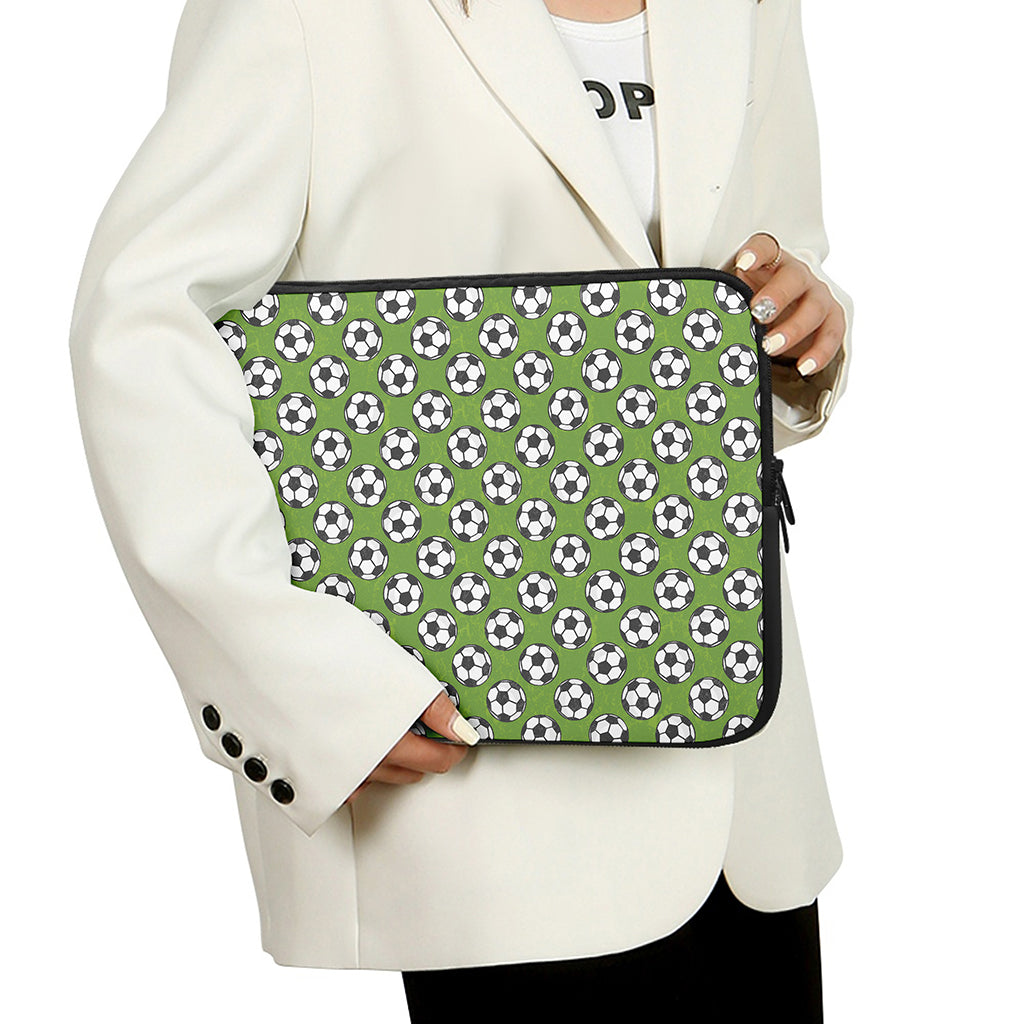 Green Soccer Ball Pattern Print Laptop Sleeve