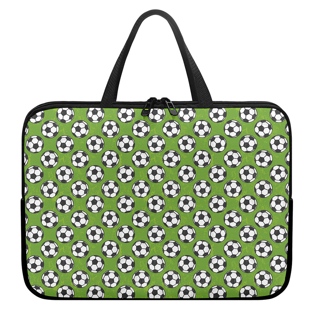 Green Soccer Ball Pattern Print Laptop Sleeve With Handle