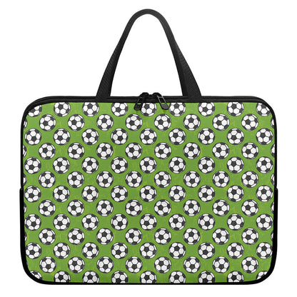Green Soccer Ball Pattern Print Laptop Sleeve With Handle
