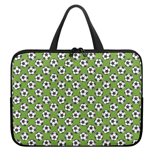 Green Soccer Ball Pattern Print Laptop Sleeve With Handle