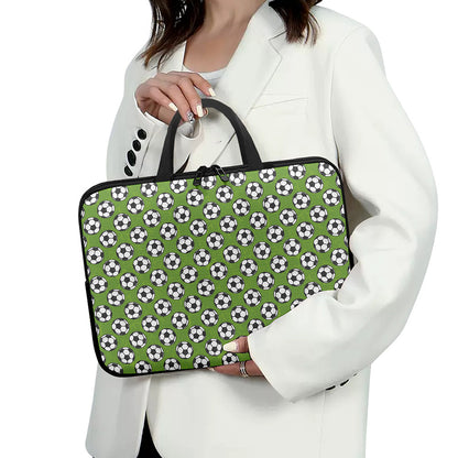 Green Soccer Ball Pattern Print Laptop Sleeve With Handle