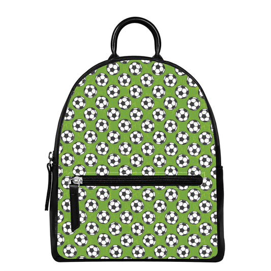 Green Soccer Ball Pattern Print Leather Backpack