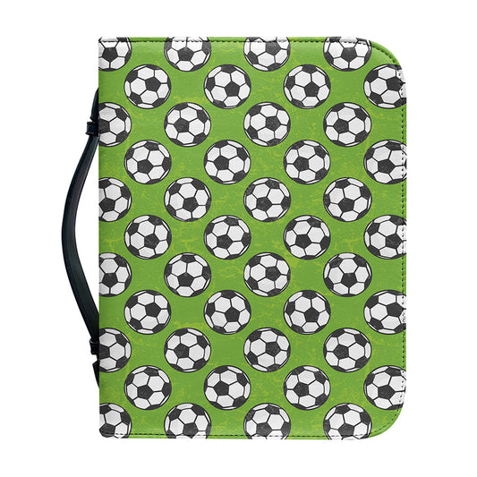 Green Soccer Ball Pattern Print Leather Bible Cover