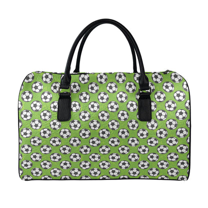 Green Soccer Ball Pattern Print Leather Duffle Bag