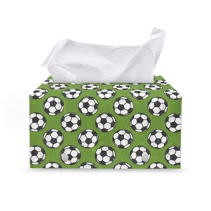 Green Soccer Ball Pattern Print Leather Tissue Box Cover