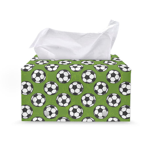 Green Soccer Ball Pattern Print Leather Tissue Box Cover