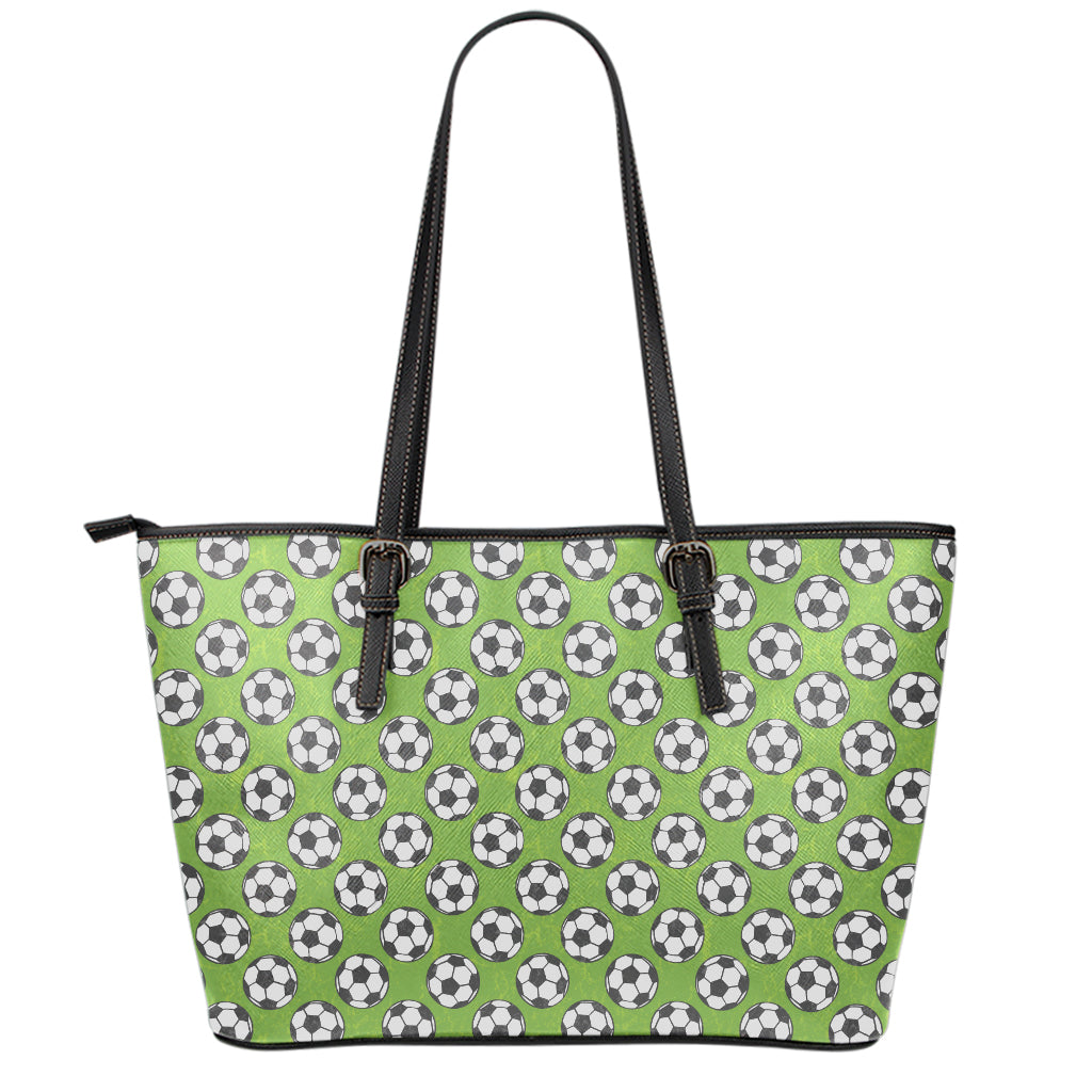Green Soccer Ball Pattern Print Leather Tote Bag