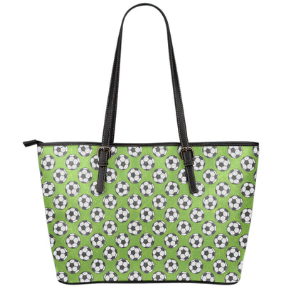 Green Soccer Ball Pattern Print Leather Tote Bag