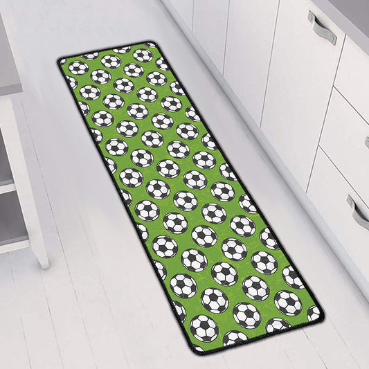 Green Soccer Ball Pattern Print Long Kitchen Mat