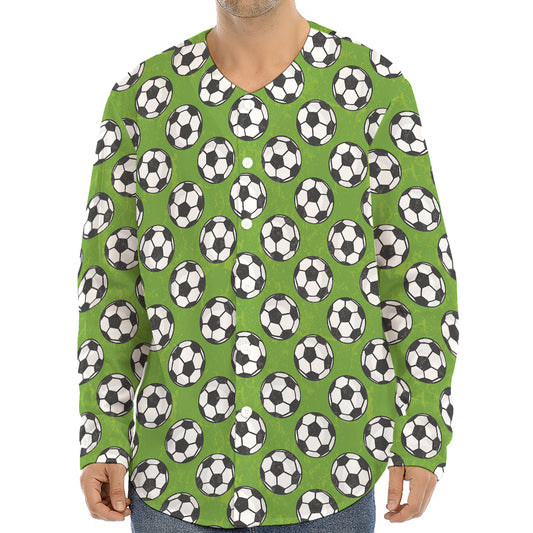 Green Soccer Ball Pattern Print Long Sleeve Baseball Jersey
