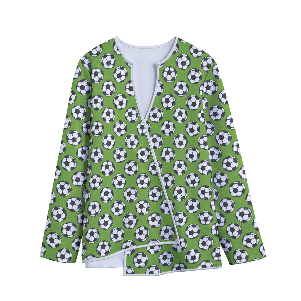 Green Soccer Ball Pattern Print Long Sleeve Short Coat