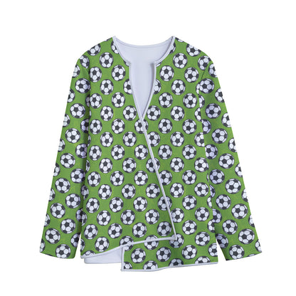 Green Soccer Ball Pattern Print Long Sleeve Short Coat