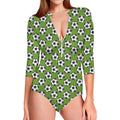 Green Soccer Ball Pattern Print Long Sleeve Swimsuit