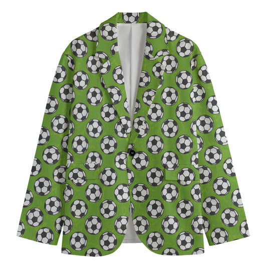 Green Soccer Ball Pattern Print Men's Cotton Blazer