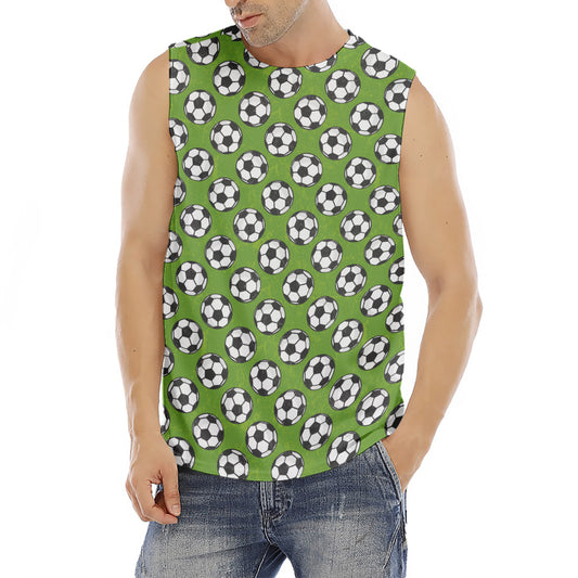 Green Soccer Ball Pattern Print Men's Fitness Tank Top