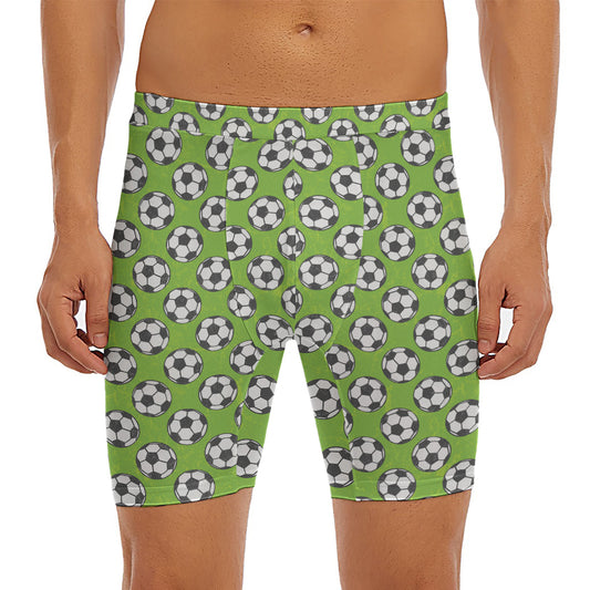 Green Soccer Ball Pattern Print Men's Long Boxer Briefs