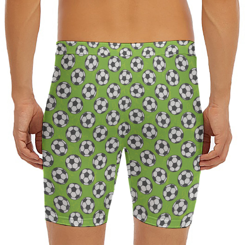 Green Soccer Ball Pattern Print Men's Long Boxer Briefs
