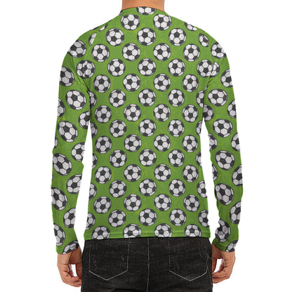 Green Soccer Ball Pattern Print Men's Long Sleeve Rash Guard