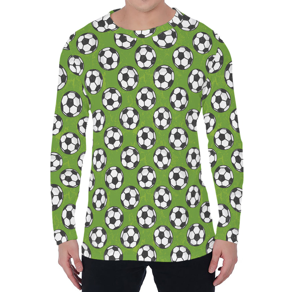 Green Soccer Ball Pattern Print Men's Long Sleeve T-Shirt