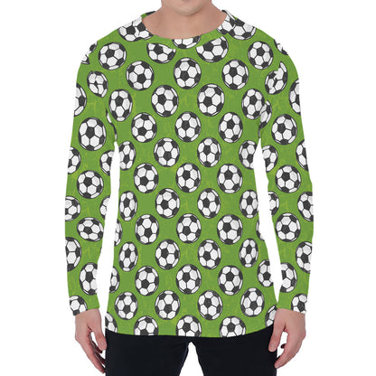 Green Soccer Ball Pattern Print Men's Long Sleeve T-Shirt