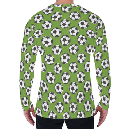 Green Soccer Ball Pattern Print Men's Long Sleeve T-Shirt