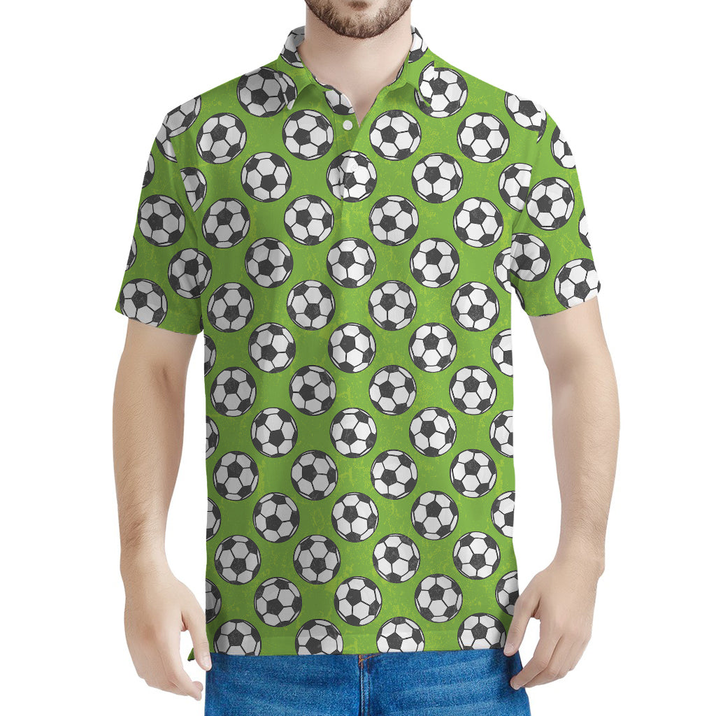 Green Soccer Ball Pattern Print Men's Polo Shirt