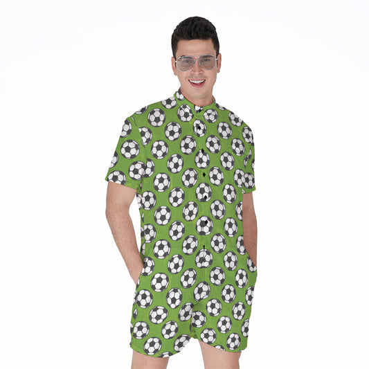 Green Soccer Ball Pattern Print Men's Rompers
