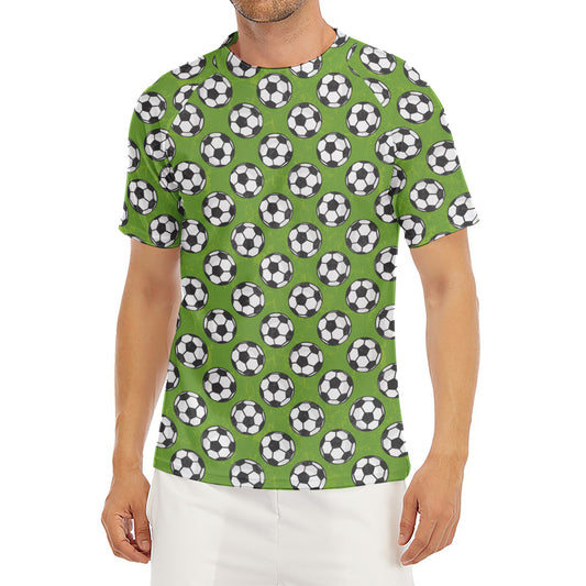 Green Soccer Ball Pattern Print Men's Short Sleeve Rash Guard
