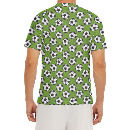 Green Soccer Ball Pattern Print Men's Short Sleeve Rash Guard