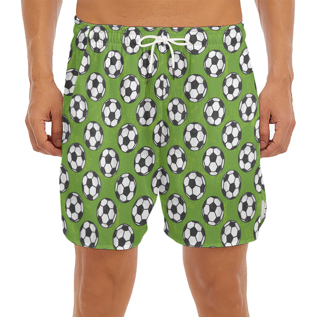 Green Soccer Ball Pattern Print Men's Split Running Shorts