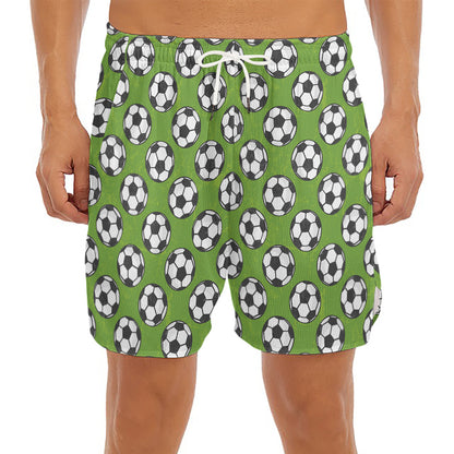 Green Soccer Ball Pattern Print Men's Split Running Shorts