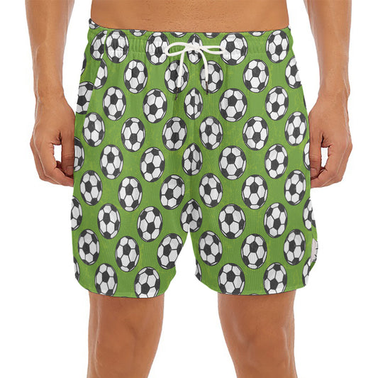 Green Soccer Ball Pattern Print Men's Split Running Shorts