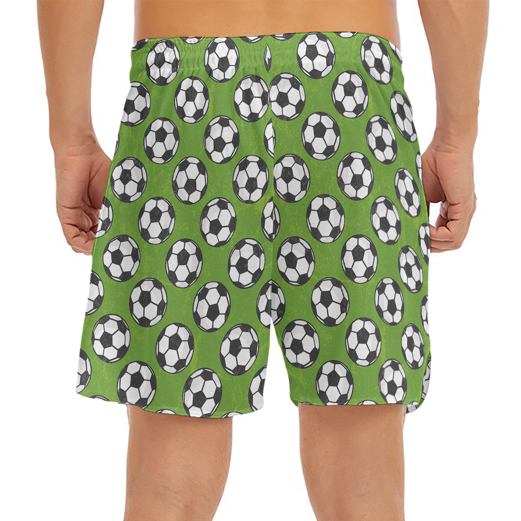 Green Soccer Ball Pattern Print Men's Split Running Shorts