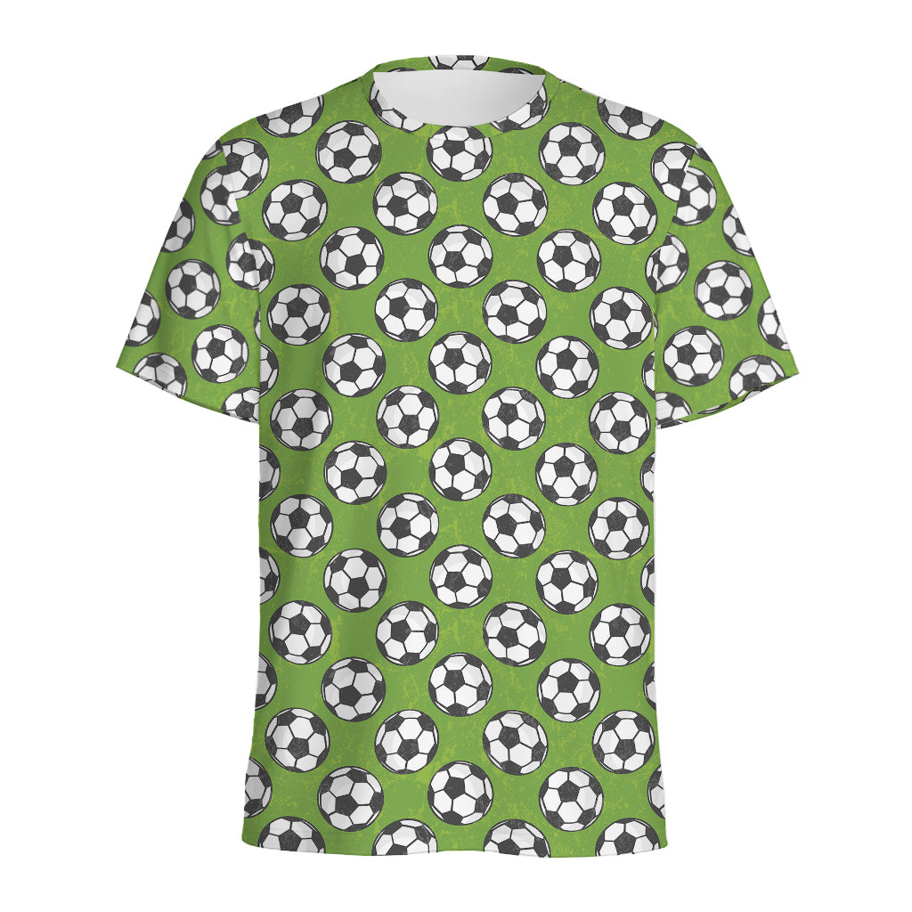 Green Soccer Ball Pattern Print Men's Sports T-Shirt