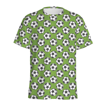 Green Soccer Ball Pattern Print Men's Sports T-Shirt