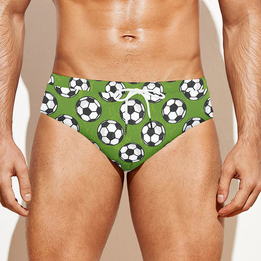 Green Soccer Ball Pattern Print Men's Swim Briefs