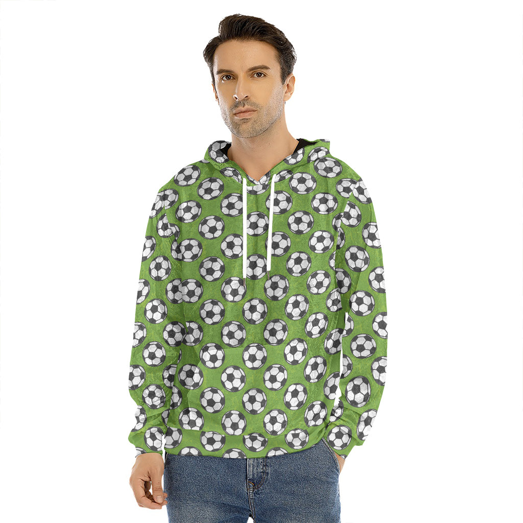 Green Soccer Ball Pattern Print Men's Velvet Pullover Hoodie