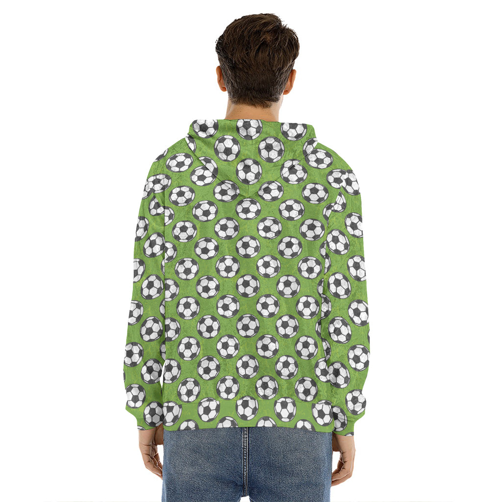 Green Soccer Ball Pattern Print Men's Velvet Pullover Hoodie
