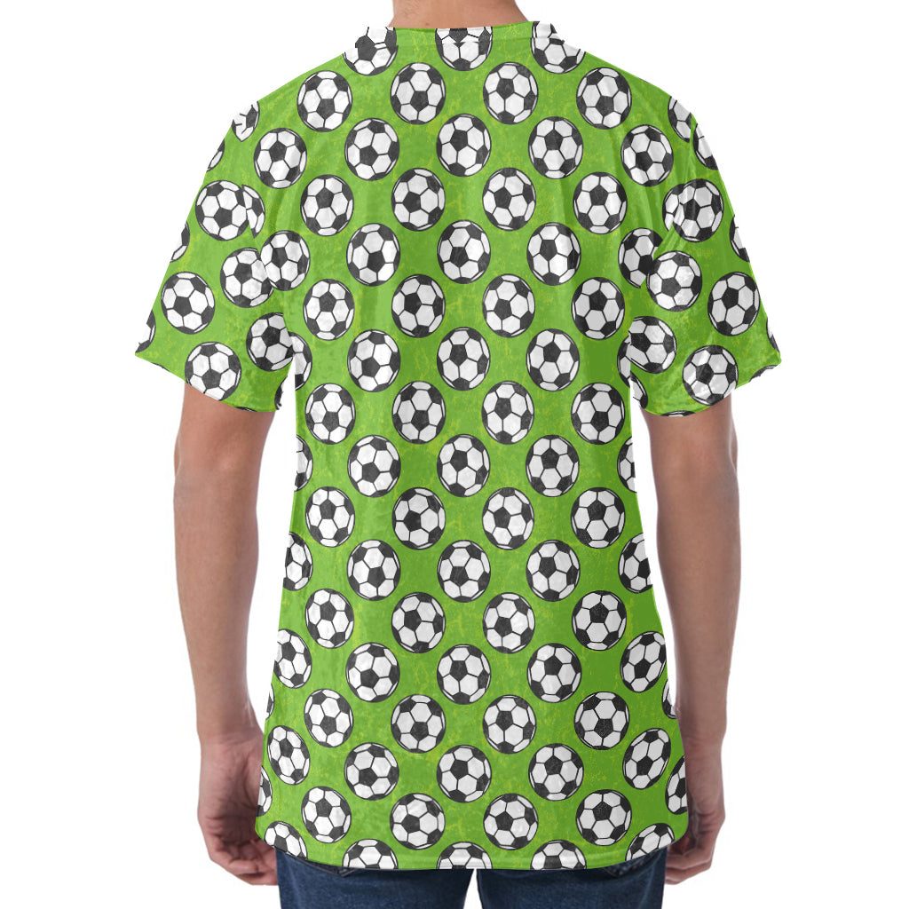 Green Soccer Ball Pattern Print Men's Velvet T-Shirt