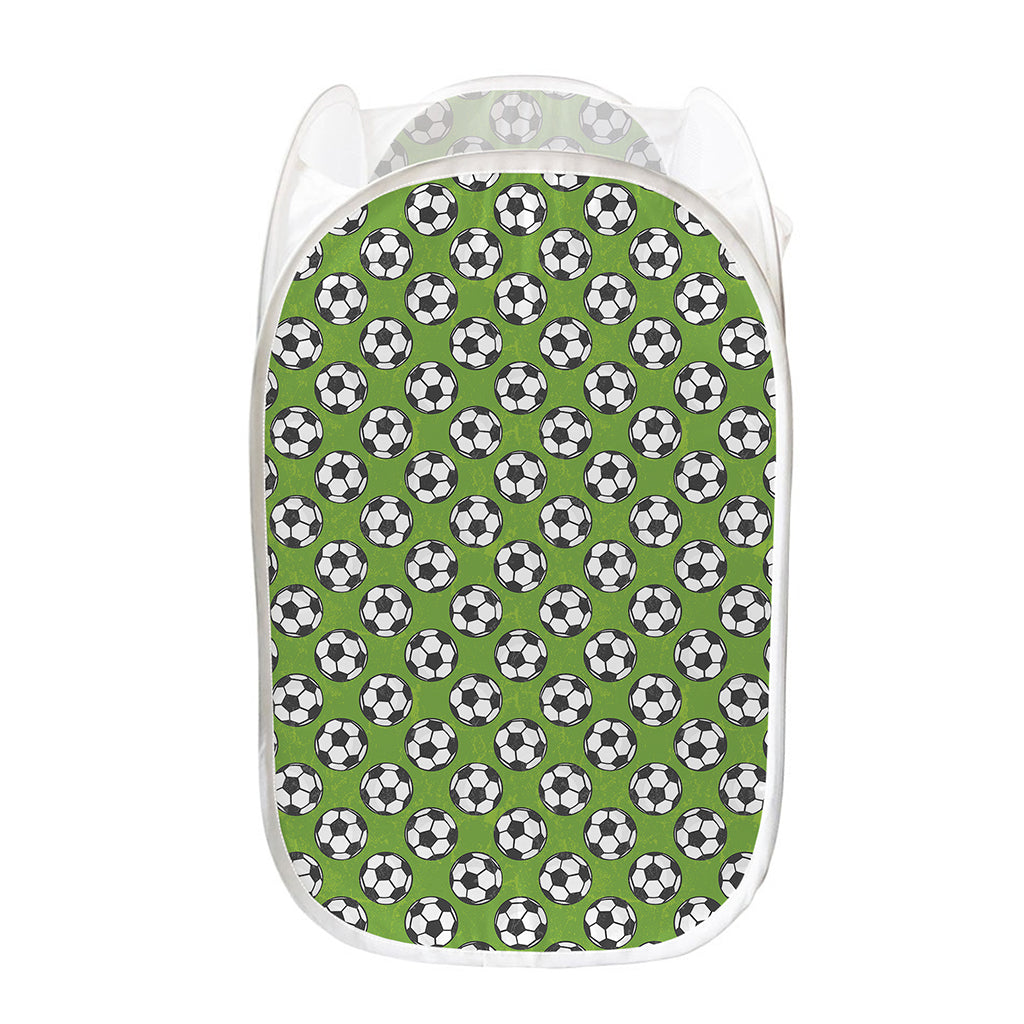 Green Soccer Ball Pattern Print Mesh Laundry Hamper