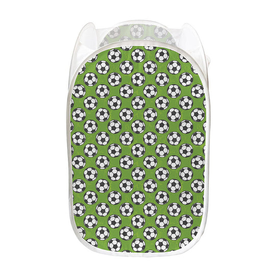 Green Soccer Ball Pattern Print Mesh Laundry Hamper