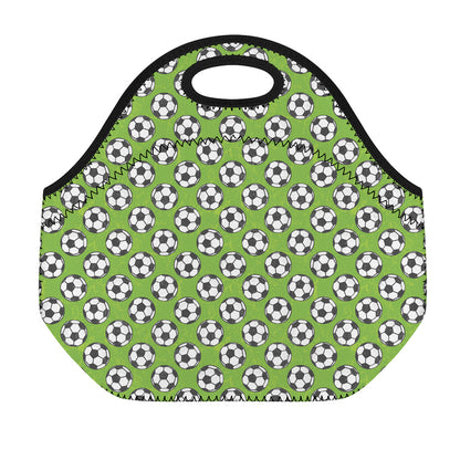 Green Soccer Ball Pattern Print Neoprene Lunch Bag