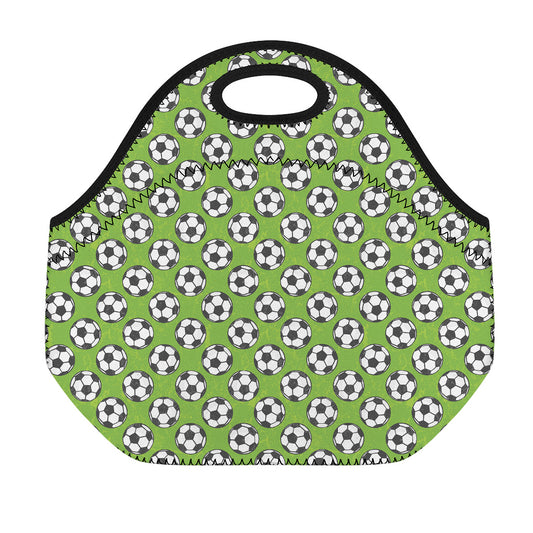 Green Soccer Ball Pattern Print Neoprene Lunch Bag